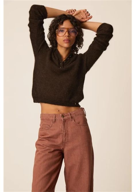 Des Petits Hauts Women's Billie Ourson Dark Brown Superfine Alpaca Polo Sweater Des Petits Hauts |  | 1H26005507177